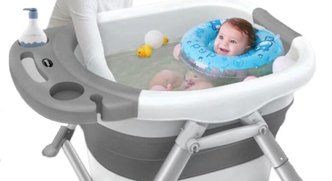 Baby Folding Bath Tub Baby Swim Tubs Bath Body Washing Portable Fold able Children Eco-friendly Non-Slip Safe Kid Bathtub