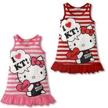 Summer Baby Girls Striped Sleeveless Dress Cotton Cartoon Dress For Baby Girls Child Clothing