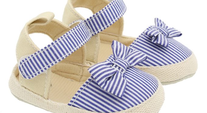 2021 Children Summer Shoes Newborn Infant Baby Girl Soft Crib Shoes Infants Anti-slip Sneaker Striped Bow Prewalker 0-18M