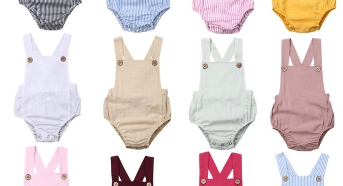 11Color Newborn Infant Baby Boy Girl Bodysuit Summer Button Jumpsuit Striped Casual Sleeveless Backless Solid Outfits Clothes