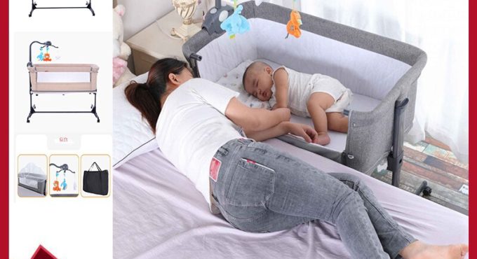 European Style Baby Bed Multifunctional Newborn Solid Wood Bedside Crib Portable Splicable With Mosquito Net Suitable 0-3 Year