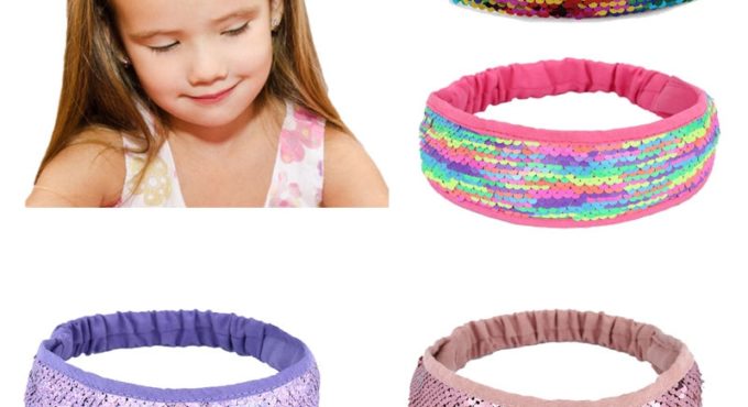 Double-sided Headbands For Girls Color Change Baby Hair Band Sequins Kids Turban Princess Accessories Rainbow Turban Children