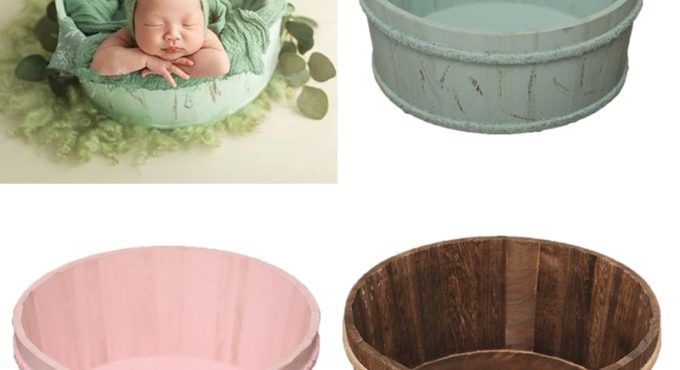 Newborn Photography Props Wooden Basin Full Moon Infants Baby Pose Auxiliary Photo Shooting Basket