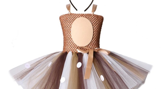 Deer Tutu Dress Girl Christmas Dresses with Headband Kids Halloween Costume Baby Girl Princess Elk Reindeer Outfit for New Year