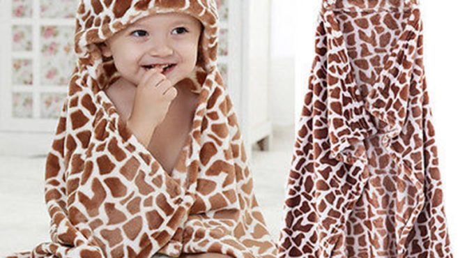 100cm Cute Bear Shaped Baby Hooded Bathrobe Soft Infant Newborn Towel Giraffe Towel Blanket Baby Bath Towel Cartoon Patter Towel