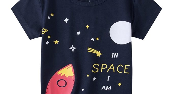 Children Short Sleeve T-Shirt Spring Summer 100% Cotton Kids Tee Cartoon Rocket Baby Boys Girls Regular TShirt 1- 6Years Clothes