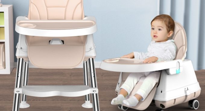 Baby Shining Highchair Dining Chair Feeding Chair Booster Seat With Wheel Feeding Seat Foldable Portable Soft PU Height-adjust