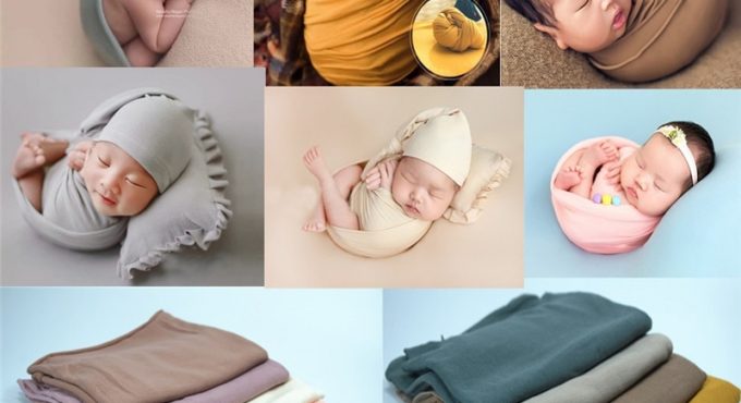 Newborn Photography Props Blanket Baby Photo Wrap Swaddling Cotton Stretchable Wraps Photo Shoot Backdrop