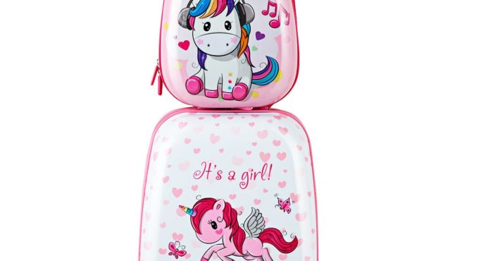 2PC Kids Luggage 12'' Backpack & 16'' Rolling Suitcase Child School Travel ABS