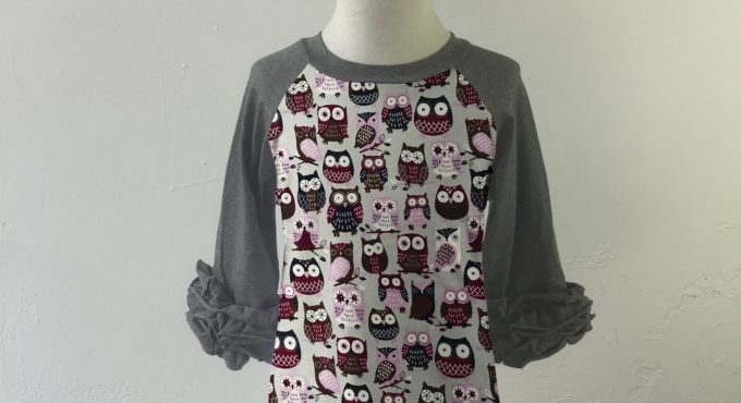 wholesale 100cotton baby girls children clothes cotton brown grey owl three quarter icing raglan shirts infant boutique hot pink