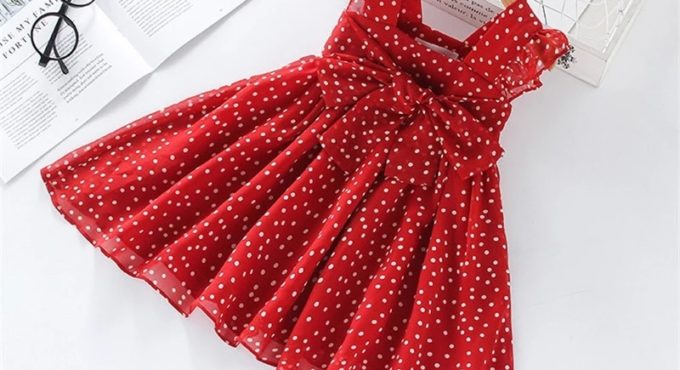 Humor Bear Girls Dress SummerBrand New Dress For Girls Sleeveless Chiffon Polka Dot Dress Princess Dress Girl Toddler Dress