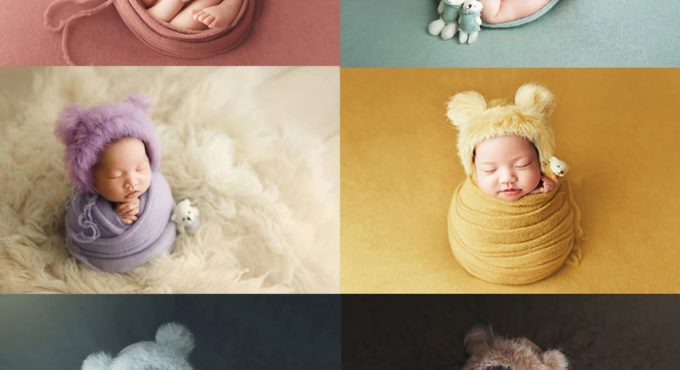 3pcs/set Newborn Infant Photography Wraps Knitted Baby Boys Girls Photo Props Faux Fur Hat Strong Stretch Blanket Bear Doll