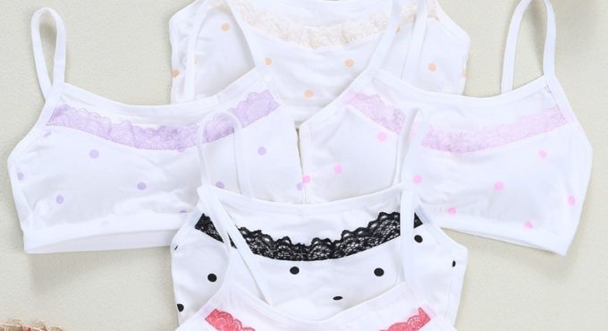 Young Girls Lace Dot Training Bra Teenage Kids Soft Cotton Sport Underwear Tops