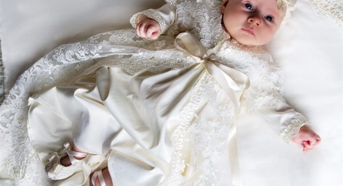 Baby Girl Christening Dresses Long Sleeves Floor Length Lace Baby Baptism Gowns with Headpiece