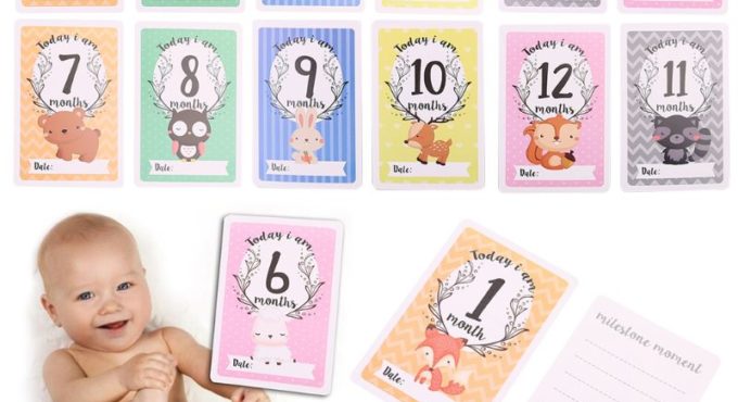 12 Sheet Milestone Photo Sharing Cards Gift Set Baby Age Cards - Baby Milestone Cards, Baby Photo Cards - Newborn Photo B36E