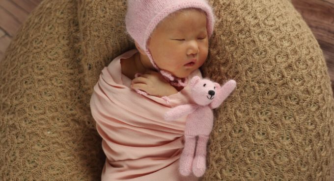 New Arrival!Fluffy Knitted Mink Fur Little Bear Toy plus Baby Hat,Newborn Photo Props for Baby Photography, Newborn Baby Gift