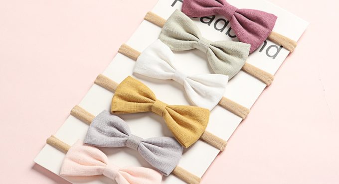 6Pcs/Lot Hair Bows Baby Girls Headband Nylon Headbands Linen Fabric Hairband For Kids Newborn Spring Hair Accessories Lovely