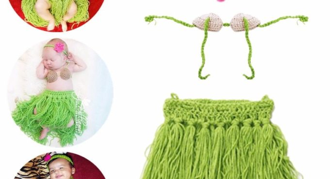 3Pcs/Set Baby Newborn Cute Beach Grass Skirt Suit Crochet Knit Costume Infant Photography Photo Props Clothes