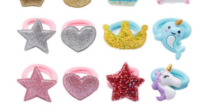 1/5/12 Pcs Shiny Glitter Elastic Hair Band Heart Star Hair Tie Kids Korean Hair Rope Crwon Kawaii Kids Rabbit Hair Accessories