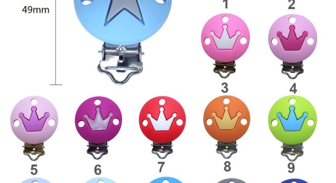 joepada 2pc Stars Crown Silicone Beads Pacifier Clip Rope Making Baby Teething Necklace Accessories Clip Nipple Clasps Teether