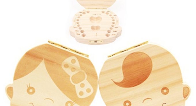 Baby Milk Teeth Box English Russion Spanish Portugal Wood Baby Tooth Box Organizer Kids Deciduous Storage Collect Wooden Box