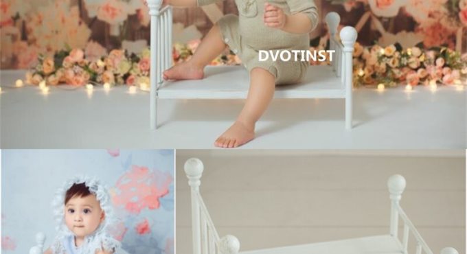 Dvotinst Newborn Photography Props for Baby Iron Posing Mini Bed White Cribs Fotografia Accessories Studio Shoots Photo Props