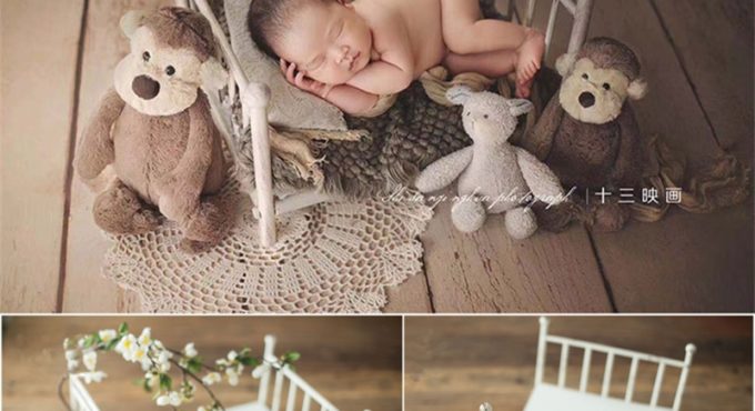 Dvotinst Newborn Baby Photography Props White Iron Posing Mini Bed Retro Cribs Fotografia Accessories Studio Shoots Photo Props