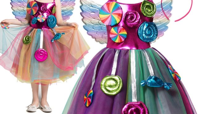 Sweet Candy Girl Clothes Summer Kids Carnival Frock Little Girl Birthday Fancy Rainbow Tutu Dress with Hairband Child Party Gown