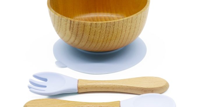 Baby Feeding Bowl Spoon Fork Food Tableware Kids Wooden Training Plate Silicone Suction Cup Removable Children's Dishes Goods