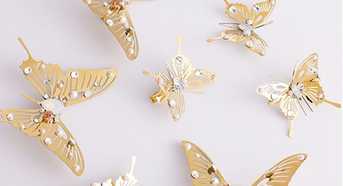 1Pcs Gold Butterfly Headpiece Crystal Pearl Hair Pins Girls Hairpins Headdress Baby Hair Accessories