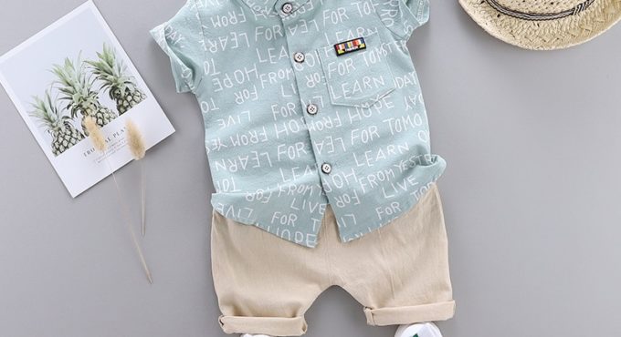 Boys Clothes Baby Summer Letter Shirt Set Print Short Sleeve Shirt + Pants for Infant Toddler Boy 2 PCS Outwear 1 2 3 4 Years