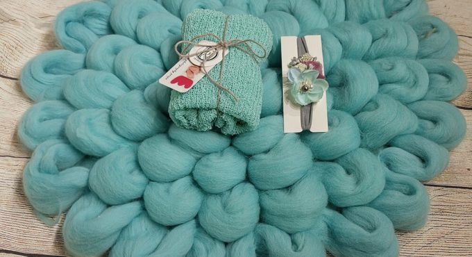 A Set HandKnit Super Thick 100% Soft Wool Blanket+140*30cm Stretch Knit Wrap+Matched Headband for Newborn Baby Photography Props