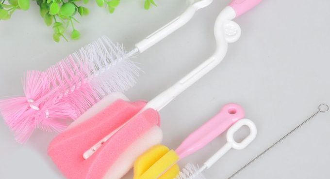 5pcs Baby Bottle Brush Cleaning Brush Set Rotary Sponge Nylon Brush For Children Handle Brush