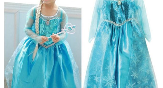 New Blue Baby Girls Kids Frozen Costume Dress Snow Princess Queen Dress Up Children's Party Gown Cosplay Tulle Dress 3-8 Years