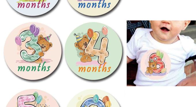 12pcs Baby Monthly Stickers Milestone Memorial Cartoon Sticker Photograph Props Women Pregnant Month Decals Photo Props