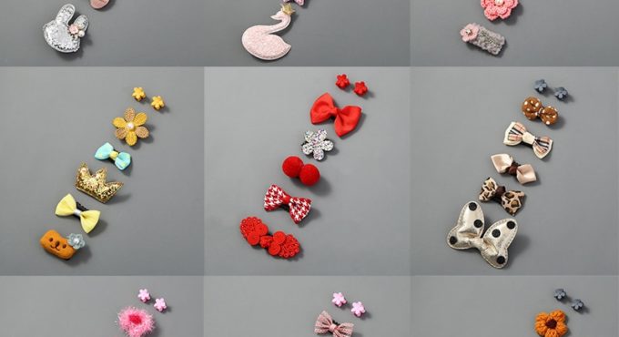 5Pcs/Set Cute Baby Hair Clips Glitter Crown Strip Bow Barrettes Baby Fabric Princess Hairpins Newborn Infant Hair Accessories