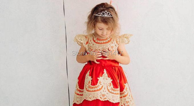 Children's Sleeveless Beauty Dress Girl's Red Dress Is Short In Front And Long In Back Baby Birthday dress appliquess