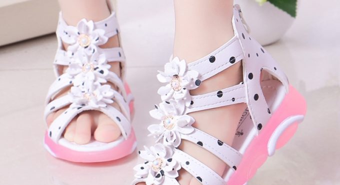 Princess Floral Sandals For Girls Little Big Kids Roman Sandals Children Gladiator Beach Sandals With Pearls Sweet Soft 21-36