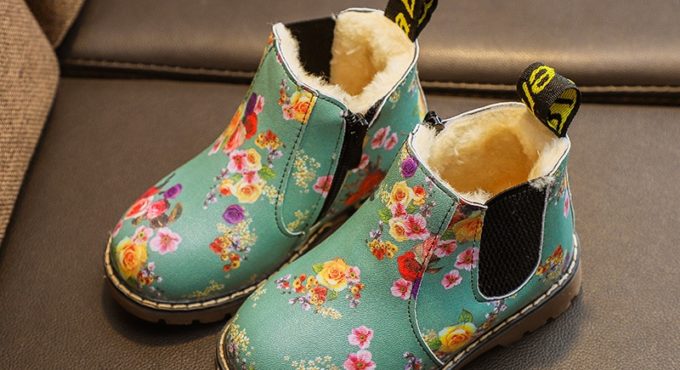 Children Rubber Boots Waterproof Flower Print Girls Toddler Sneakers Kids Leather Snow Boots Non-slip Plush Baby Boy Ankle Boots