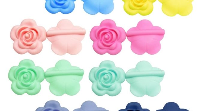 BOBO.BOX 5pcs Rose Silicone Beads Baby Teethers Flower Food Grade Baby Teething Toys For Pacifier Chain Necklace DIY Accessories