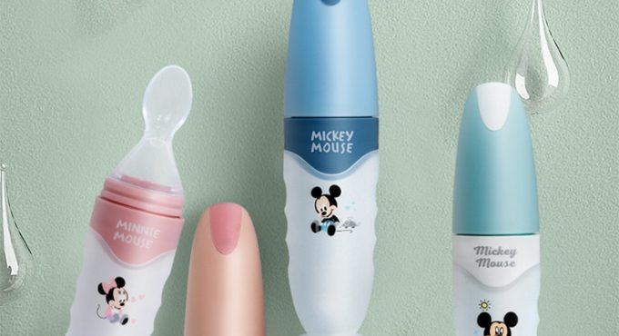 Disney Baby Rice Paste Spoon Milk Bottle Soft Silicone Baby Food Supplement Artifact Squeeze Spoon Rice Noodle Feeding Spoon