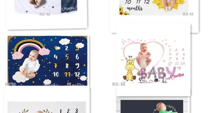 Baby Monthly Record Growth Milestone Blanket Cute Animal Pattern Photography Props Photo Creative Background Cloth Infant Gifts