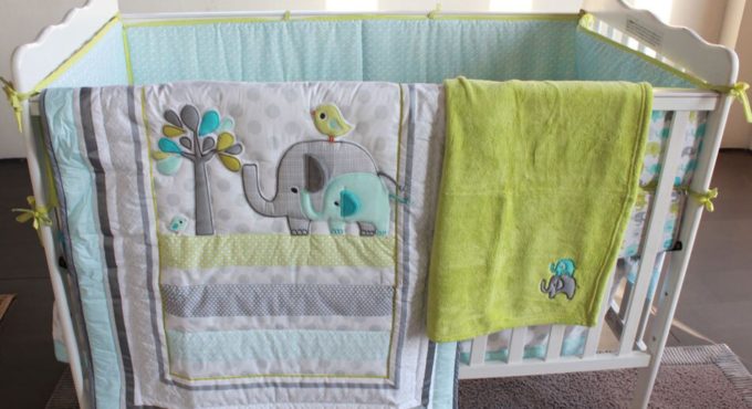 Elephants Blue/Grey 8 Pc Boys Crib Baby Bedding Set Including Bumper Pad 100 Percent Cotton