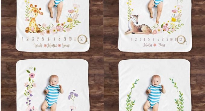 Baby Monthly Record Growth Milestone Blanket Newborn Animal Pattern Photography Props Photo Creative Background Cloth Infant