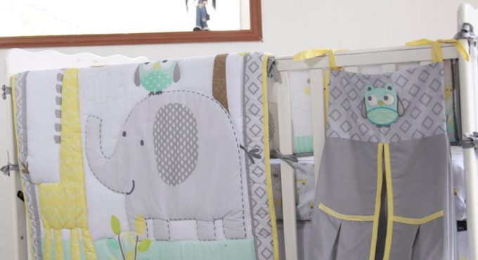 8pcs Baby Bedding Set for Girls Boys Grey Elephant -comforter, crib sheet, crib skirt,bumpers and nappy stacker 2020 New design