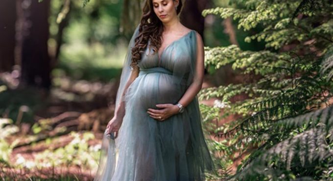 Don&Judy Maternity Dresses for Photo Shoot Maternity Photography V-Neck Tulle Pregnancy Maxi Prom Dress Evening Party Gowns