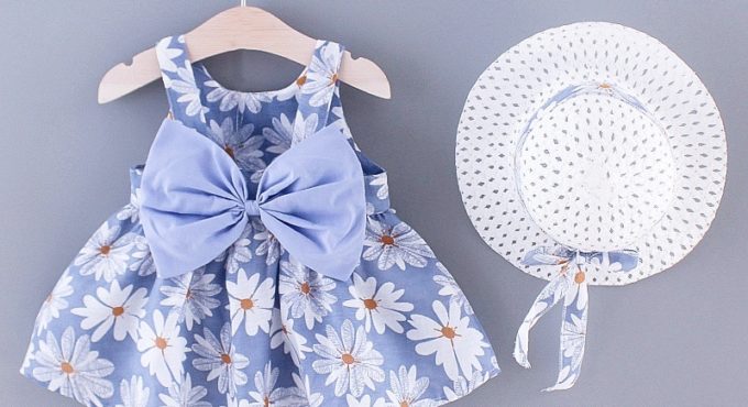 2021 New Fashion Baby Girl Dresses Princess clothing Cute 2pcs set Party Cotton Flower Children Bow Hat Sleeveless Sweet 1-3Y