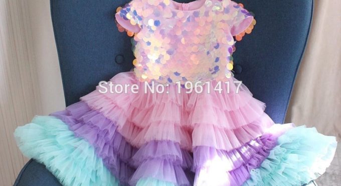 Kids Colourful Sequins Dress For Girls Flower Ball Gown Baby Girl Princess Dresses for Party Costumes Children Clothing