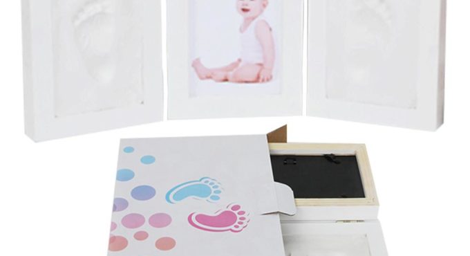 35x15.5cm Solid Wood Tri-fold Hand And Foot Print Photo Frame Keepsake Frame For Newborn Baby Souvenir Frame