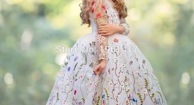 Elegant Black/White Flower Girl Dresses For Weddings Lace Ball Gown First Communion Dresses For Girls Long Flower Dress